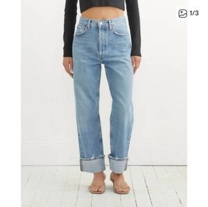 AGOLDE Fran Jeans Low Slung Easy Straight Force Blue Rigid Size 32 NWT